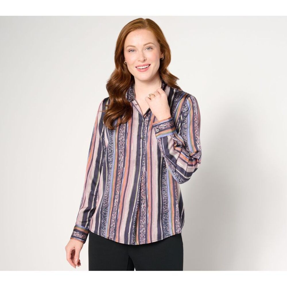 Liberare Women's Top Sz L Nic+Zoe Animal Stripe Shirt Blue A661793